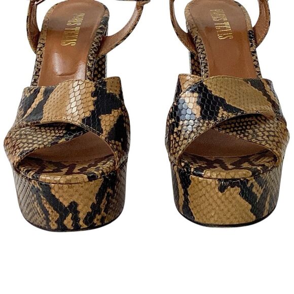 PARIS TEXAS Size 39.5 Python Print Platform Sandals Brown Caramel Shoes Heels - Picture 3 of 15